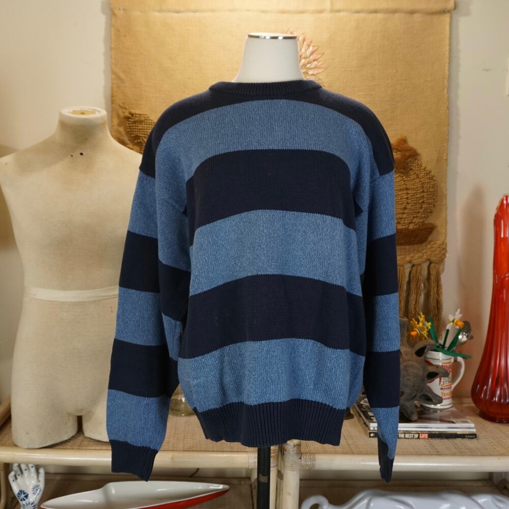 Vintage Croft & Barrow striped navy blue knit sweater cotton